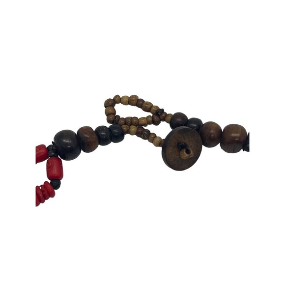 Red Turquoise Resin Bead Brass Necklace Fish Dangle Earrings Tribal Ethnic 20" - Picture 5 of 9